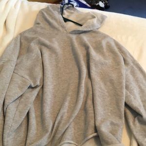 grey cropped aerie hoodie (no drawstring)